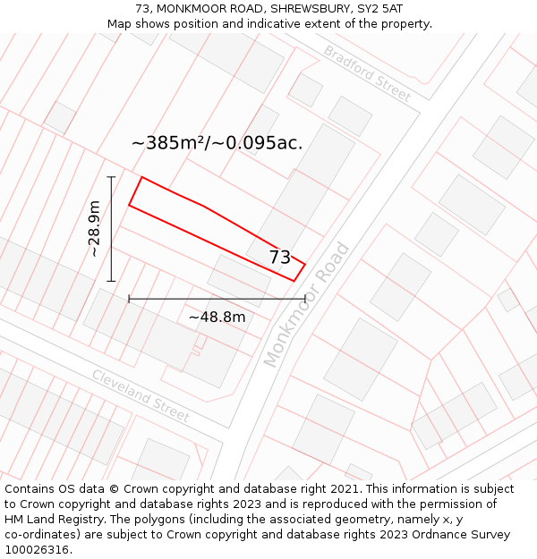 73, MONKMOOR ROAD, SHREWSBURY, SY2 5AT: Plot and title map