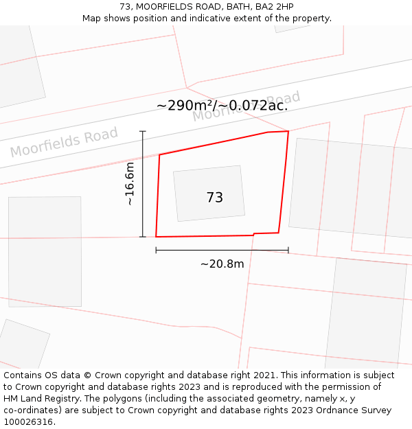 73, MOORFIELDS ROAD, BATH, BA2 2HP: Plot and title map