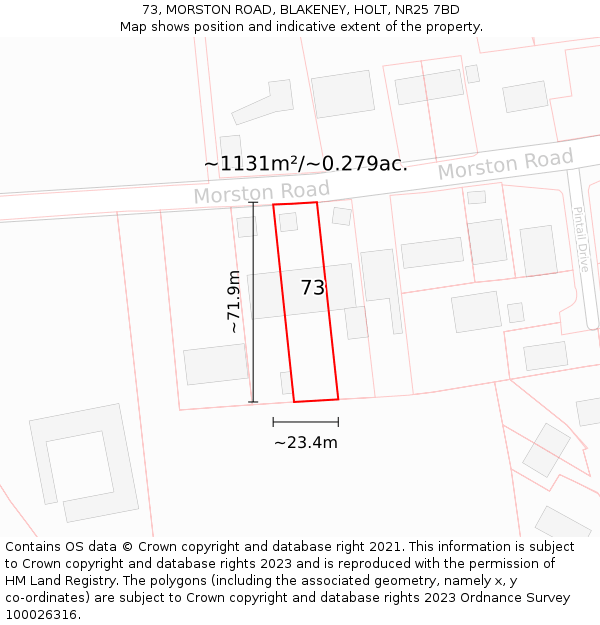 73, MORSTON ROAD, BLAKENEY, HOLT, NR25 7BD: Plot and title map