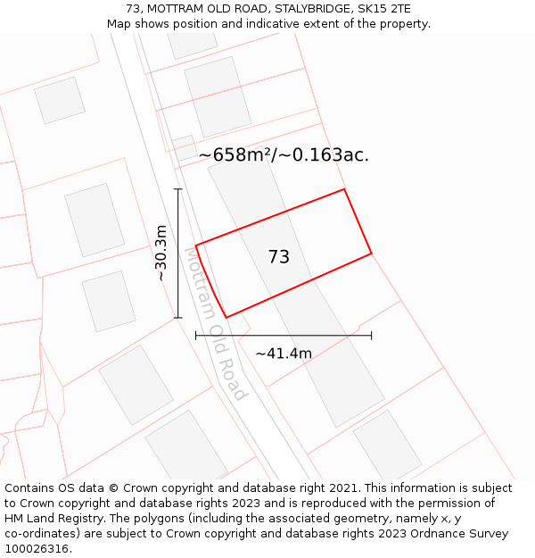 73, MOTTRAM OLD ROAD, STALYBRIDGE, SK15 2TE: Plot and title map