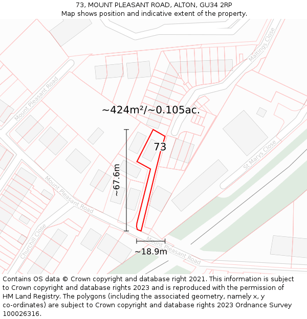 73, MOUNT PLEASANT ROAD, ALTON, GU34 2RP: Plot and title map