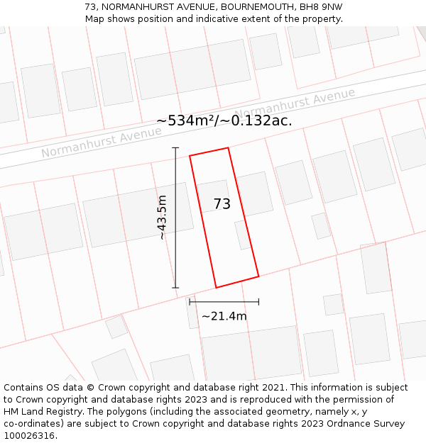 73, NORMANHURST AVENUE, BOURNEMOUTH, BH8 9NW: Plot and title map