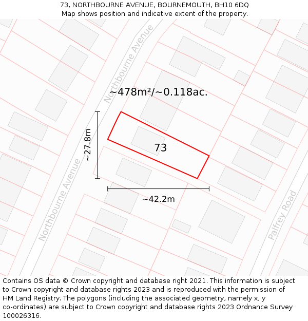73, NORTHBOURNE AVENUE, BOURNEMOUTH, BH10 6DQ: Plot and title map