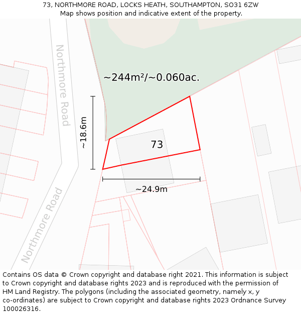 73, NORTHMORE ROAD, LOCKS HEATH, SOUTHAMPTON, SO31 6ZW: Plot and title map