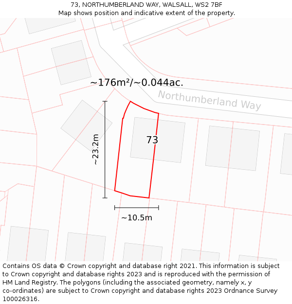 73, NORTHUMBERLAND WAY, WALSALL, WS2 7BF: Plot and title map