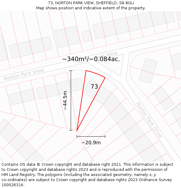 73, NORTON PARK VIEW, SHEFFIELD, S8 8GU: Plot and title map