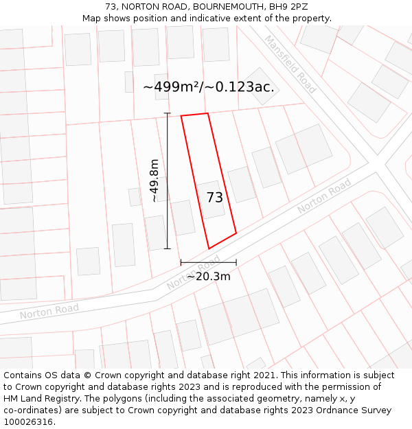 73, NORTON ROAD, BOURNEMOUTH, BH9 2PZ: Plot and title map