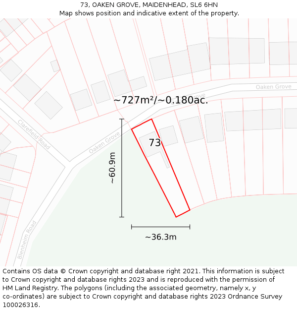 73, OAKEN GROVE, MAIDENHEAD, SL6 6HN: Plot and title map