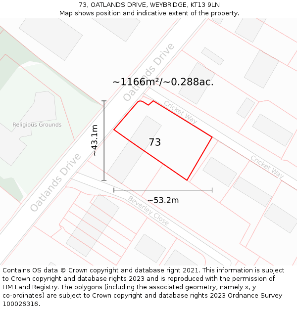 73, OATLANDS DRIVE, WEYBRIDGE, KT13 9LN: Plot and title map
