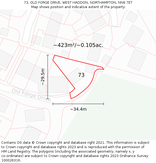 73, OLD FORGE DRIVE, WEST HADDON, NORTHAMPTON, NN6 7ET: Plot and title map