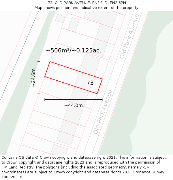 73, OLD PARK AVENUE, ENFIELD, EN2 6PN: Plot and title map