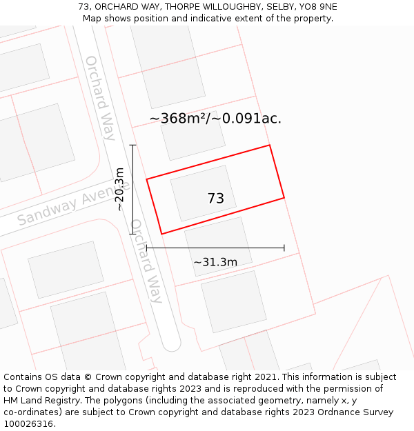 73, ORCHARD WAY, THORPE WILLOUGHBY, SELBY, YO8 9NE: Plot and title map