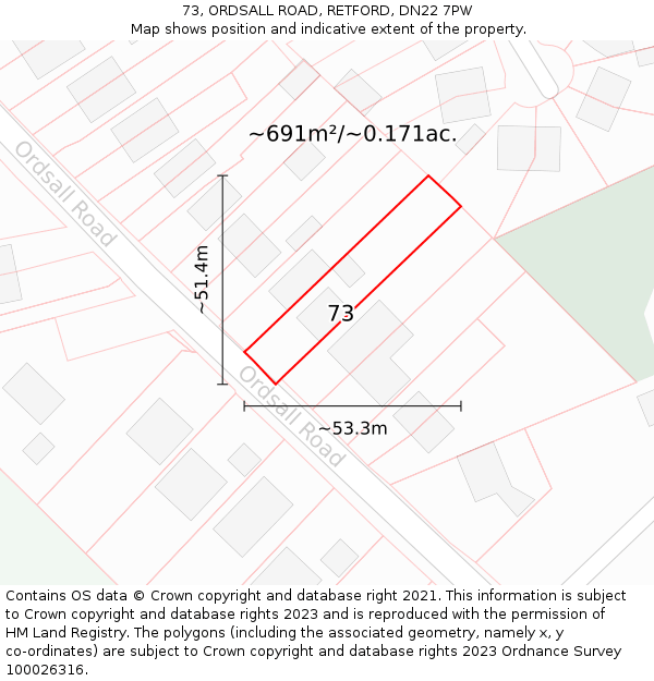 73, ORDSALL ROAD, RETFORD, DN22 7PW: Plot and title map