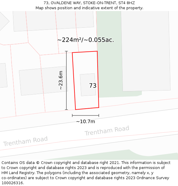 73, OVALDENE WAY, STOKE-ON-TRENT, ST4 8HZ: Plot and title map