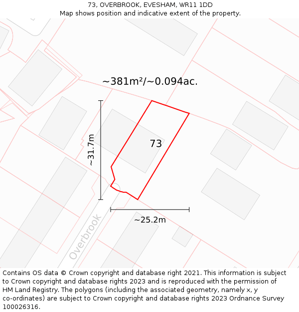 73, OVERBROOK, EVESHAM, WR11 1DD: Plot and title map