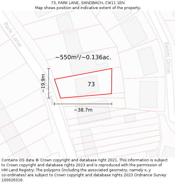 73, PARK LANE, SANDBACH, CW11 1EN: Plot and title map