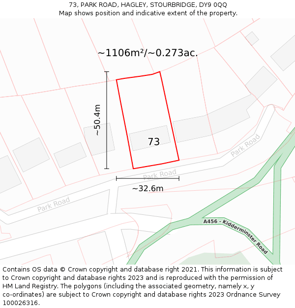 73, PARK ROAD, HAGLEY, STOURBRIDGE, DY9 0QQ: Plot and title map