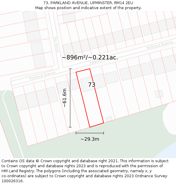 73, PARKLAND AVENUE, UPMINSTER, RM14 2EU: Plot and title map