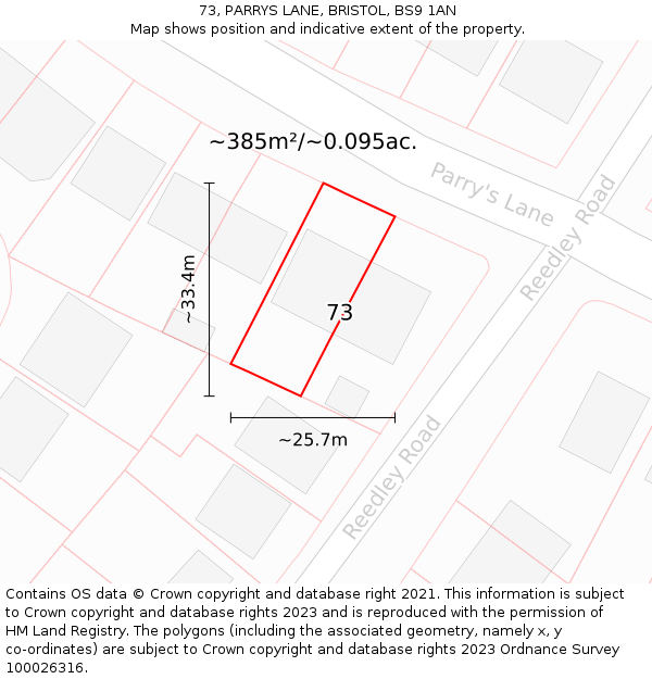 73, PARRYS LANE, BRISTOL, BS9 1AN: Plot and title map