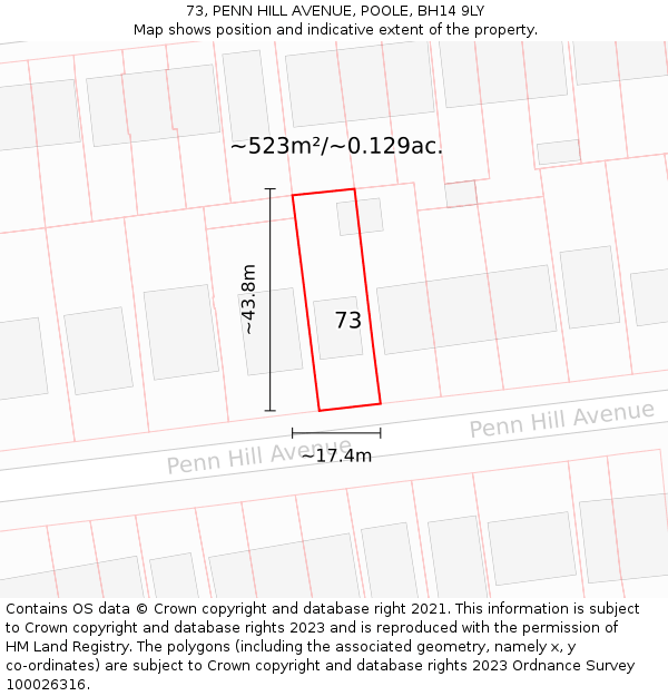 73, PENN HILL AVENUE, POOLE, BH14 9LY: Plot and title map