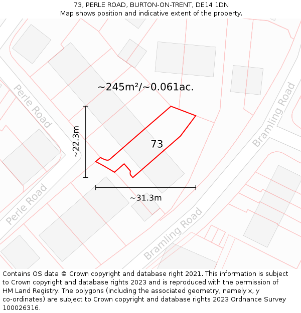 73, PERLE ROAD, BURTON-ON-TRENT, DE14 1DN: Plot and title map