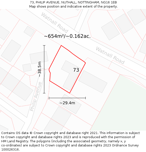 73, PHILIP AVENUE, NUTHALL, NOTTINGHAM, NG16 1EB: Plot and title map