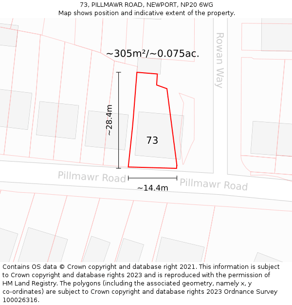 73, PILLMAWR ROAD, NEWPORT, NP20 6WG: Plot and title map
