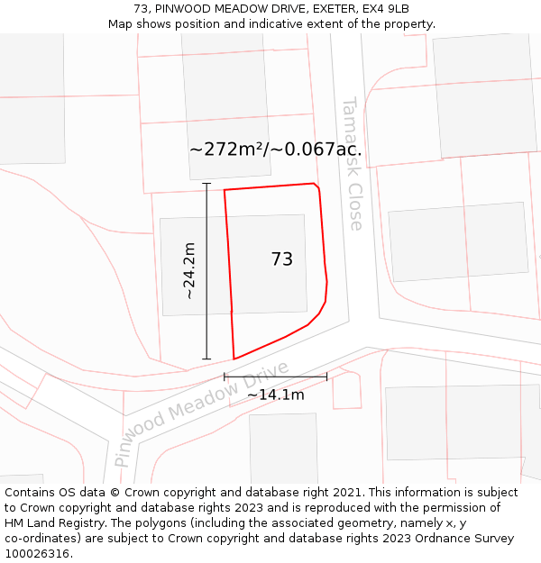 73, PINWOOD MEADOW DRIVE, EXETER, EX4 9LB: Plot and title map