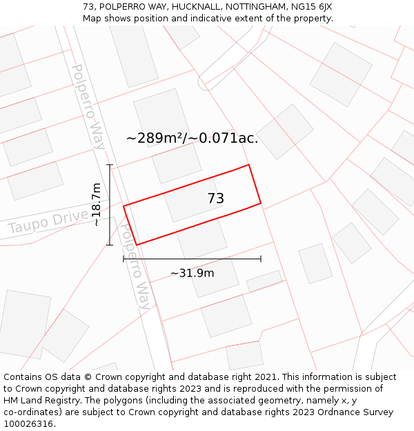 73, POLPERRO WAY, HUCKNALL, NOTTINGHAM, NG15 6JX: Plot and title map