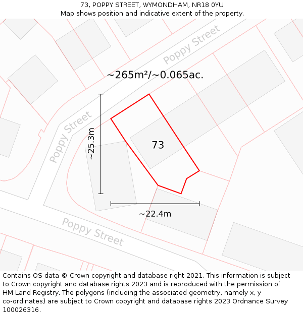 73, POPPY STREET, WYMONDHAM, NR18 0YU: Plot and title map