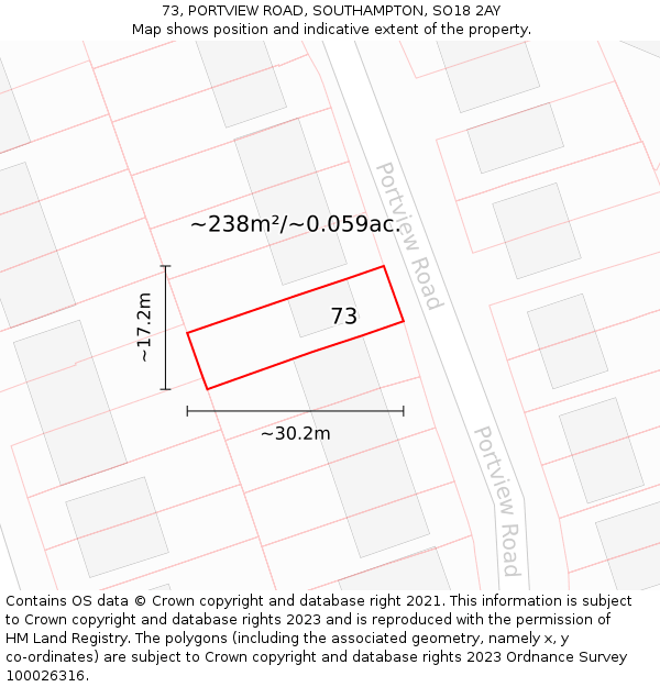 73, PORTVIEW ROAD, SOUTHAMPTON, SO18 2AY: Plot and title map