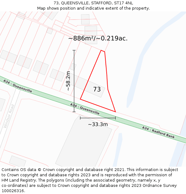 73, QUEENSVILLE, STAFFORD, ST17 4NL: Plot and title map