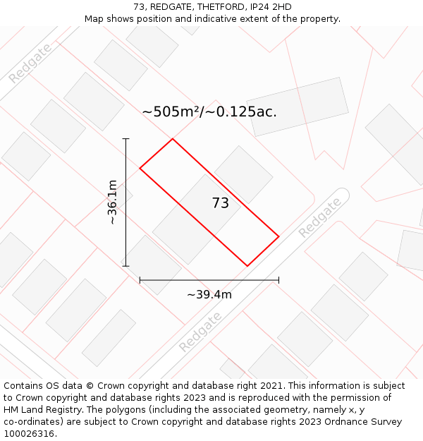 73, REDGATE, THETFORD, IP24 2HD: Plot and title map