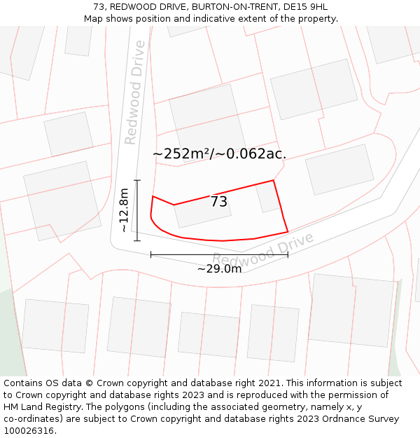 73, REDWOOD DRIVE, BURTON-ON-TRENT, DE15 9HL: Plot and title map