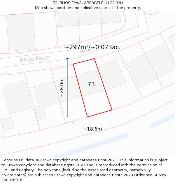 73, RHOS FAWR, ABERGELE, LL22 9YH: Plot and title map