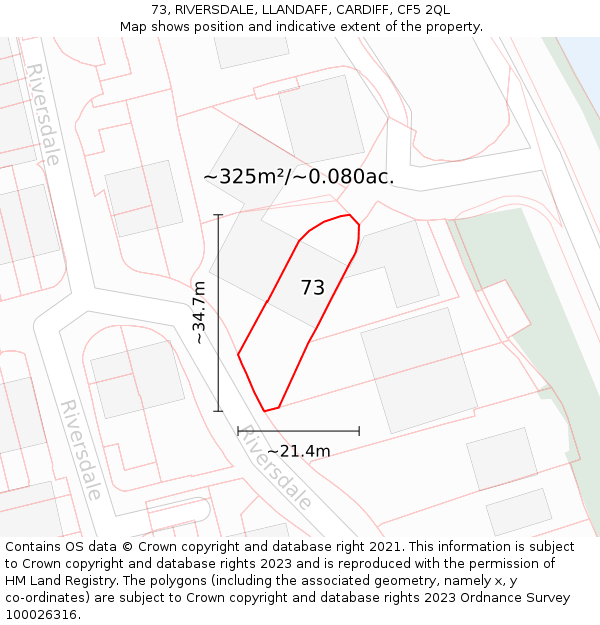 73, RIVERSDALE, LLANDAFF, CARDIFF, CF5 2QL: Plot and title map