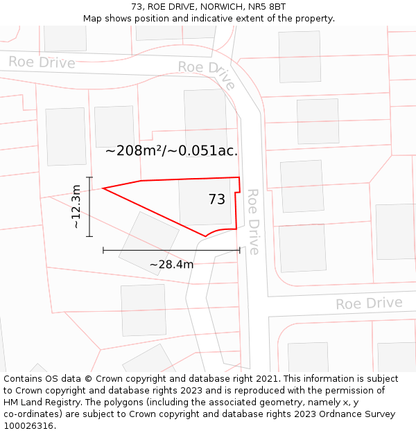 73, ROE DRIVE, NORWICH, NR5 8BT: Plot and title map