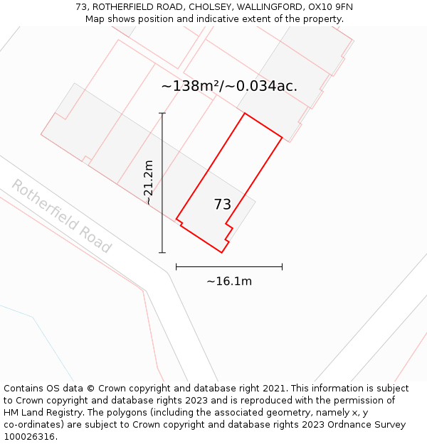73, ROTHERFIELD ROAD, CHOLSEY, WALLINGFORD, OX10 9FN: Plot and title map