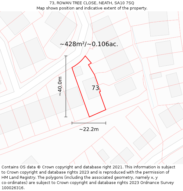 73, ROWAN TREE CLOSE, NEATH, SA10 7SQ: Plot and title map