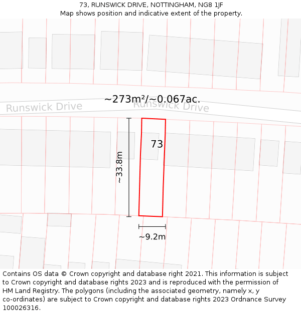 73, RUNSWICK DRIVE, NOTTINGHAM, NG8 1JF: Plot and title map