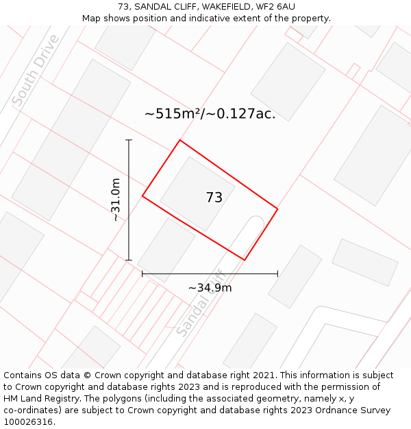 73, SANDAL CLIFF, WAKEFIELD, WF2 6AU: Plot and title map