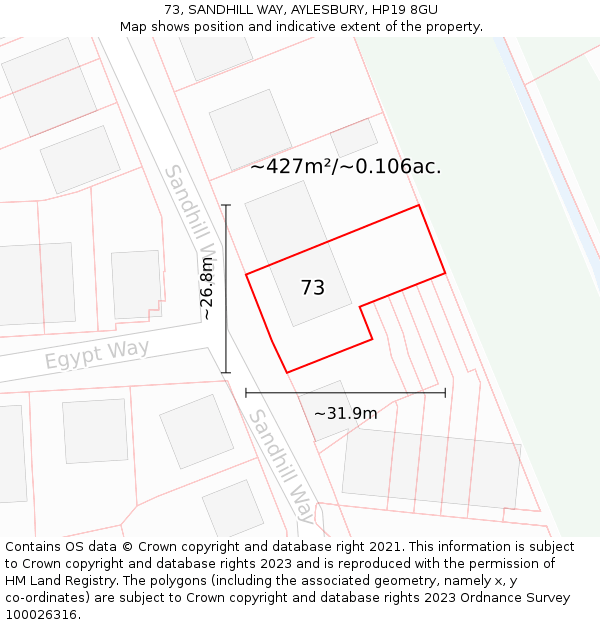 73, SANDHILL WAY, AYLESBURY, HP19 8GU: Plot and title map