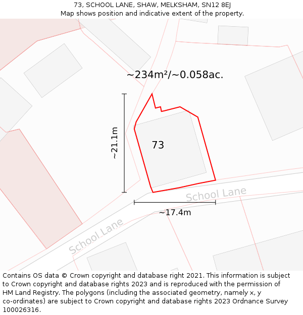 73, SCHOOL LANE, SHAW, MELKSHAM, SN12 8EJ: Plot and title map