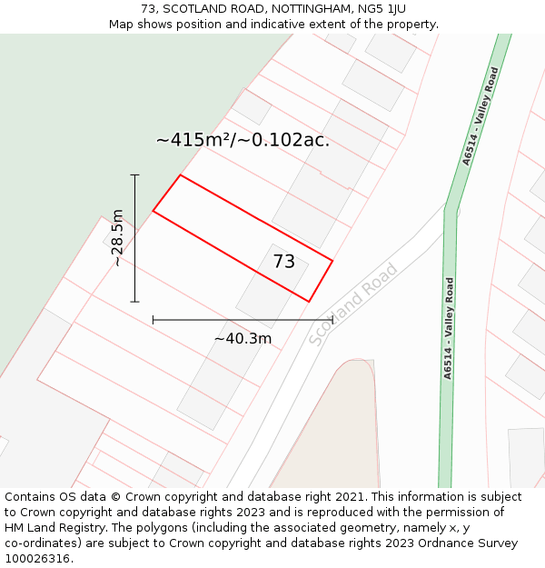 73, SCOTLAND ROAD, NOTTINGHAM, NG5 1JU: Plot and title map