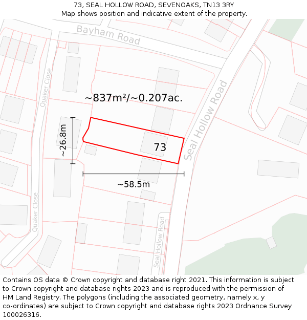 73, SEAL HOLLOW ROAD, SEVENOAKS, TN13 3RY: Plot and title map