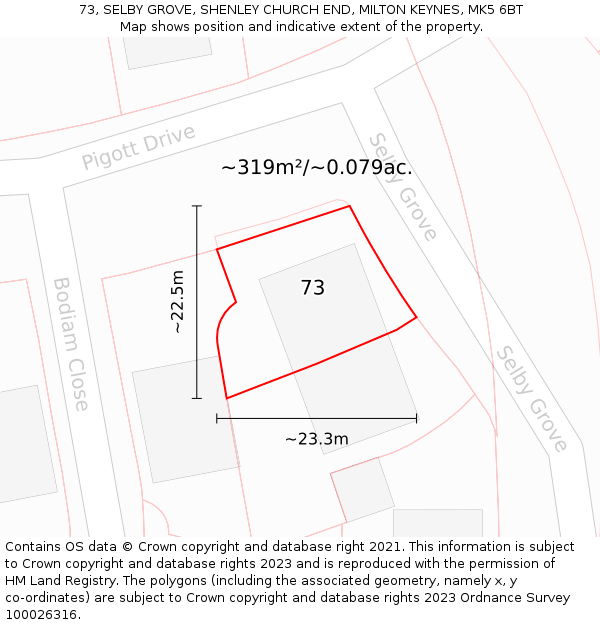 73, SELBY GROVE, SHENLEY CHURCH END, MILTON KEYNES, MK5 6BT: Plot and title map