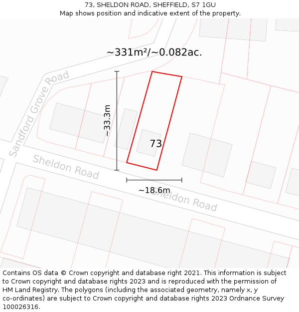 73, SHELDON ROAD, SHEFFIELD, S7 1GU: Plot and title map