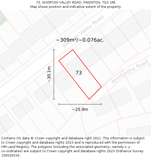 73, SHORTON VALLEY ROAD, PAIGNTON, TQ3 1RE: Plot and title map