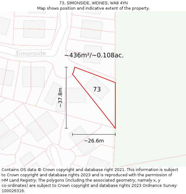 73, SIMONSIDE, WIDNES, WA8 4YN: Plot and title map