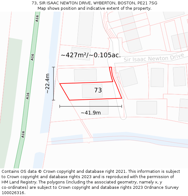 73, SIR ISAAC NEWTON DRIVE, WYBERTON, BOSTON, PE21 7SG: Plot and title map